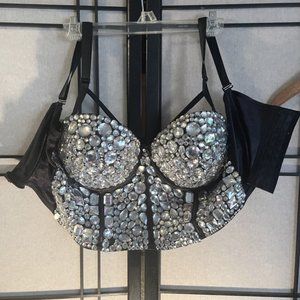 Sexy Corset, Club wear, hand crafted, rhinestones galore